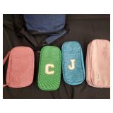 Zipper Pouch Set - Glitter Pink & Green with C & Blue with J & Pink Solid
