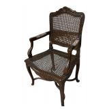 MB - Vintage Wood and Cane Armchair with Carved Details