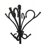 E - Black Metal Standing Coat Rack with Decorative Scrollwork
