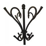 E - Black Metal Standing Coat Rack with Decorative Scrollwork