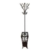 E - Black Metal Standing Coat Rack with Decorative Scrollwork