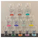 O - Set of 12 Bohemia Glass Colored Based Glasses from Czech Republic