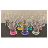 O - Set of 12 Bohemia Glass Colored Based Glasses from Czech Republic
