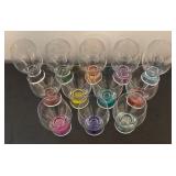 O - Set of 12 Bohemia Glass Colored Based Glasses from Czech Republic