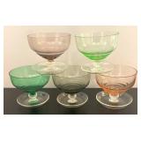O - Set of 5 Art Deco Style Colored Glass Dessert Dishes