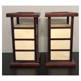 O - Pair of Berman Table Lamps with Wood and Paper Panel Design