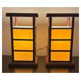 O - Pair of Berman Table Lamps with Wood and Paper Panel Design