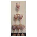 O - Set of 6 Frosted Art Glass Wine Goblets with Purple Drip Design