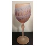 O - Set of 6 Frosted Art Glass Wine Goblets with Purple Drip Design