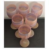 O - Set of 6 Frosted Art Glass Wine Goblets with Purple Drip Design