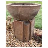 Pair of Large Concrete Garden Planters on Pedestal Bases, 3 Feet Tall