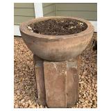 Pair of Large Concrete Garden Planters on Pedestal Bases, 3 Feet Tall