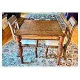 LR - Square Wood Dining Table with 2 Upholstered Chairs and Drawers