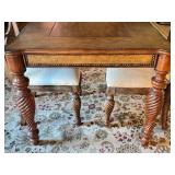 LR - Square Wood Dining Table with 2 Upholstered Chairs and Drawers
