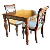 LR - Square Wood Dining Table with 2 Upholstered Chairs and Drawers