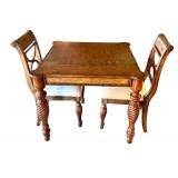 LR - Square Wood Dining Table with 2 Upholstered Chairs and Drawers