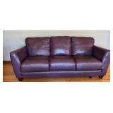 LR - Eggplant Leather 3-Seat Sofa, 83-Inch, Very Good Condition