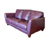LR - Eggplant Leather 3-Seat Sofa, 83-Inch, Very Good Condition