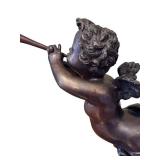 LR - Pair of Department 56 Cast Metal Cherub Candle Holders with Trumpets