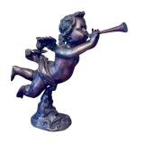 LR - Pair of Department 56 Cast Metal Cherub Candle Holders with Trumpets