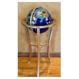 LR - Inlaid Gemstone Globe with Gold-Tone Stand, 42 Inch Height