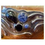 Domar Israel 925 Sterling Silver and Glass Vase Pair with Malachite, Carnelian, and Onyx Accents