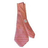 Hermes Paris 100% Silk Tie Orange H Pattern Made in France / Hermes Silk Tie 5393