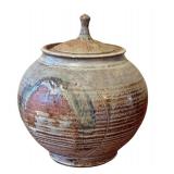 LR - Handcrafted Lidded Studio Pottery Jar, 10 Inch Tall