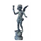 LR - Alerte Bronze Cherub Putti Statue after Louis Augusta Moreau Candle Holder
