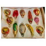 Boxed Set of 10 Handcrafted Kurt S. Adler Fruit and Vegetable Glass Ornaments