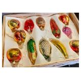 Boxed Set of 10 Handcrafted Kurt S. Adler Fruit and Vegetable Glass Ornaments