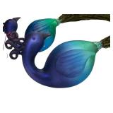 K - Set of 3 Peacock Ornaments with Glass Body and Real Feathers