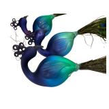 K - Set of 3 Peacock Ornaments with Glass Body and Real Feathers
