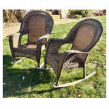G - Pair of Wicker Style Rocking Chairs for Patio or Indoor Use