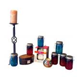 K - Decorative Candle Collection with WoodWick Trilogy, Mason Jar Candles, and Candle Holder