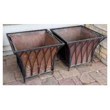 SY - Pair of Square Planters with Copper Liners and Metal Frames