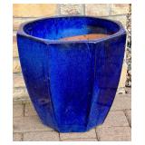 SY - Large Blue Glazed Ceramic Planter 19 x 17.5 Inches