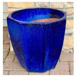 SY - Large Blue Glazed Ceramic Planter 19 x 17.5 Inches