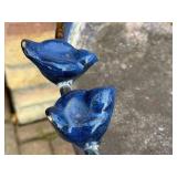 SY - Blue Ceramic Bird Bath with Decorative Bird Figures