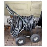 SY - Heavy Duty Metal Garden Hose Reel Cart with Large Wheels and Hose