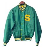 Vintage Saloon MPLS Green Satin Varsity Jacket Size M