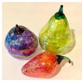 LR - Set of 3 Hand-Blown Art Glass Fruit Sculptures