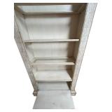 BS - Tall Cream Wood Bookcase with Ornate Carved Details and Drop-Down Door