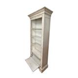 BS - Tall Cream Wood Bookcase with Ornate Carved Details and Drop-Down Door