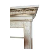BS - Tall Cream Wood Bookcase with Ornate Carved Details and Drop-Down Door