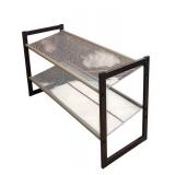 20 x 35 x 13" - Two-Tier Metal Mesh Shoe Rack with Brown Frame