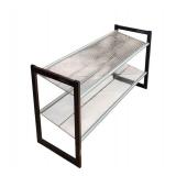 20 x 35 x 13" - Two-Tier Metal Mesh Shoe Rack with Brown Frame
