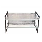 20 x 35 x 13" - Two-Tier Metal Mesh Shoe Rack with Brown Frame