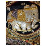 LR - Embroidered Elephant Textile Wall Hangings Set, 65-Inch Runner and Square Panel