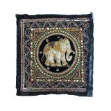 LR - Embroidered Elephant Textile Wall Hangings Set, 65-Inch Runner and Square Panel